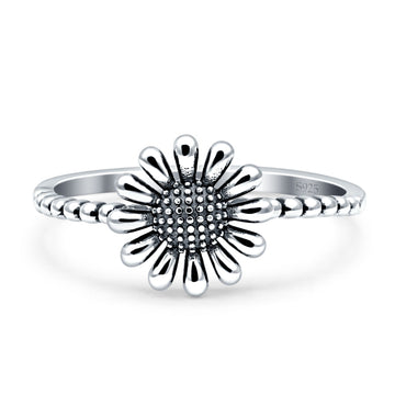 Beaded Oxidized Sunflower Sunshine Band Solid 925 Sterling Silver Thumb Ring (9.5mm) Wholesale